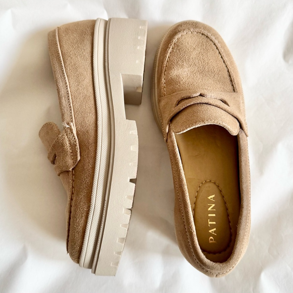 Patina By Portland Women’s Suede Leather Zoe Chunky Taupe Suede Loafer Size 7.5